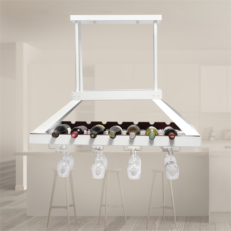 Elegant Designs Metal Overhead Wine Rack with 2 Light LEDs in White