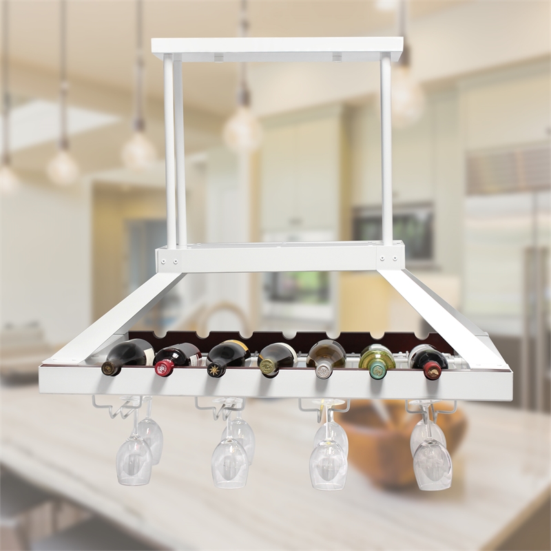 Elegant Designs Metal Overhead Wine Rack with 2 Light LEDs in White