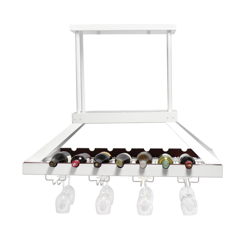 Elegant Designs Metal Overhead Wine Rack with 2 Light LEDs in White
