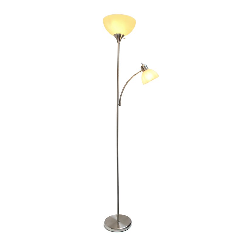 Simple Designs Metal Floor Lamp w/ Reading Light in Brushed Nickel