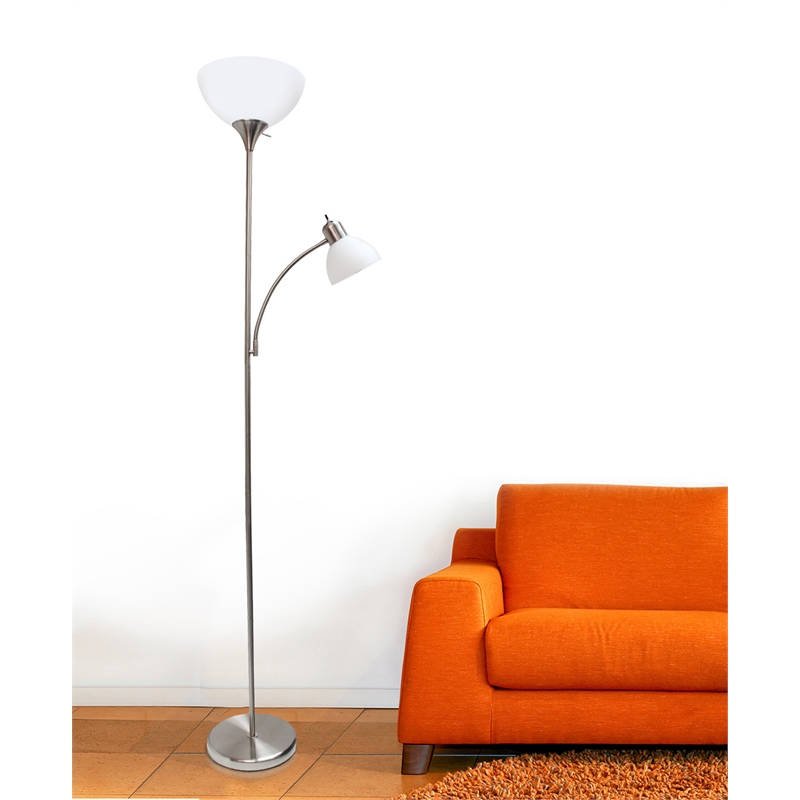 Simple Designs Metal Floor Lamp w/ Reading Light in Brushed Nickel