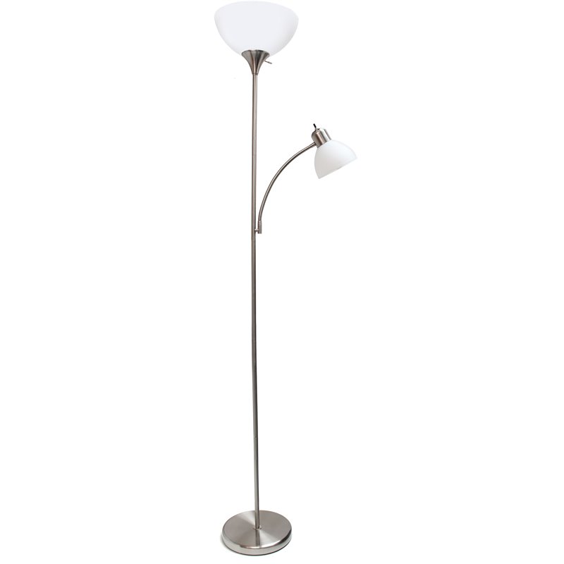 Simple Designs Metal Floor Lamp w/ Reading Light in Brushed Nickel