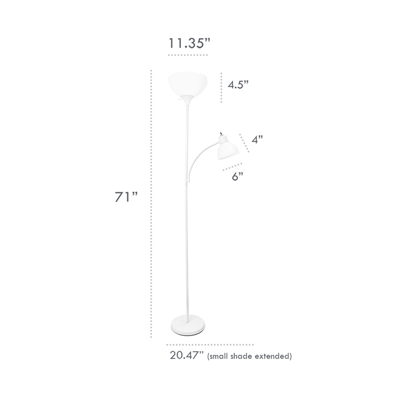Simple Designs Metal Floor Lamp w/ Reading Light in White