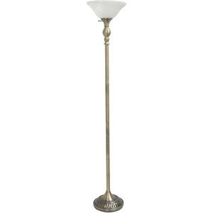 elegant designs metal 1 light torchiere floor lamp in brass with white shade