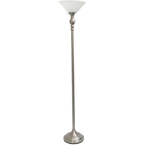 elegant designs metal 1 light torchiere floor lamp in nickel with white shade