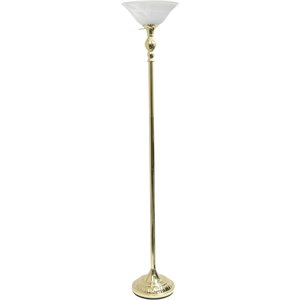elegant designs metal 1 light torchiere floor lamp in gold with white shade