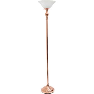 elegant designs metal 1 light torchiere floor lamp in rose gold with white shade