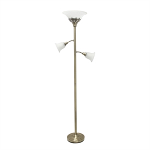 elegant designs metal 3 light floor lamp in brass with white shades
