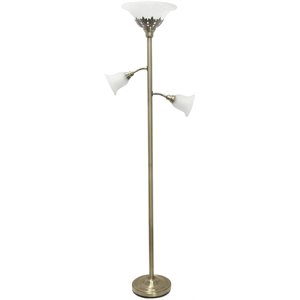 elegant designs metal 3 light floor lamp in brass with white shades