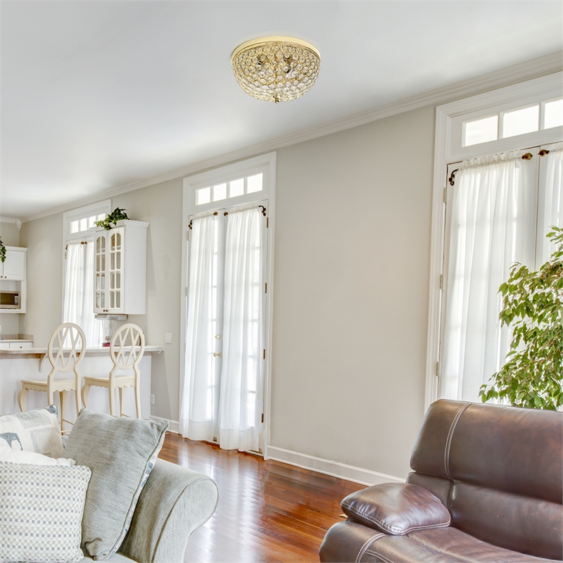 Elegant Designs Crystal 2 Light Flush Mount Ceiling Light in Gold