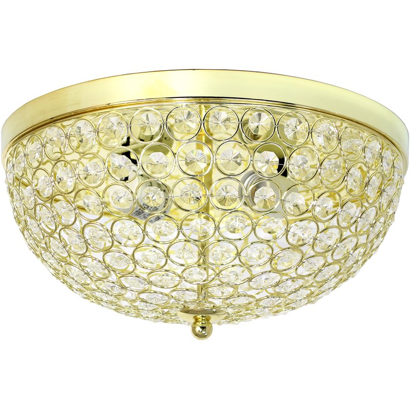 Elegant Designs Crystal 2 Light Flush Mount Ceiling Light in Gold
