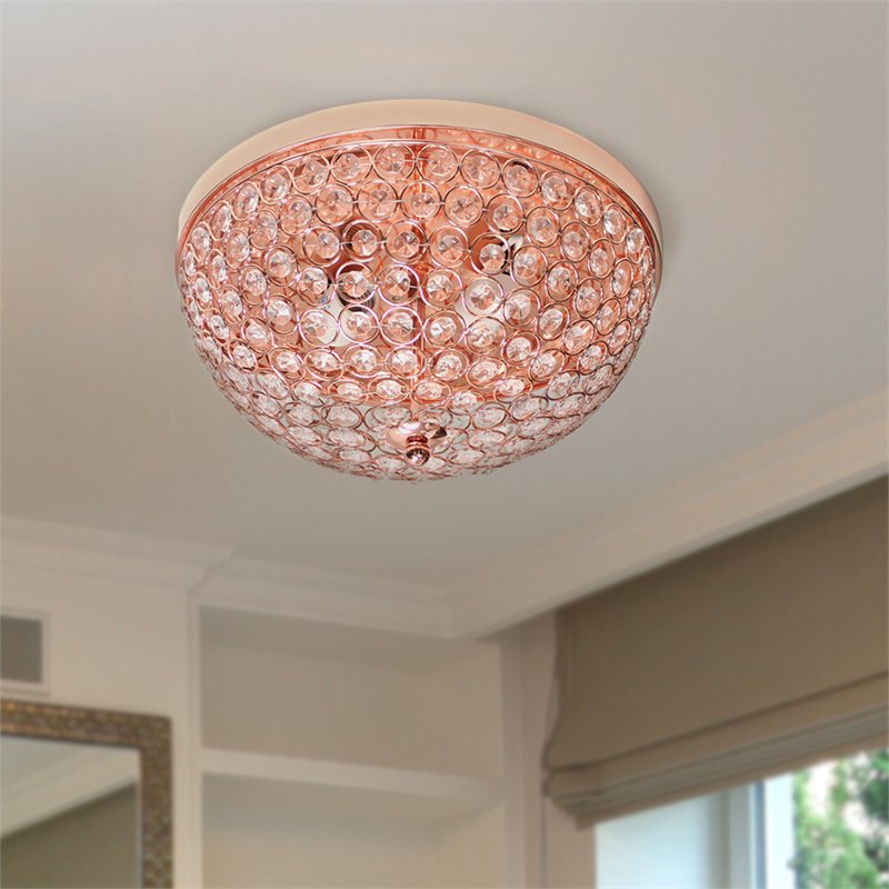 Elegant Designs Crystal 2 Light Flush Mount Ceiling Light in Rose Gold