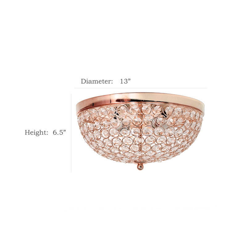 Elegant Designs Crystal 2 Light Flush Mount Ceiling Light in Rose Gold