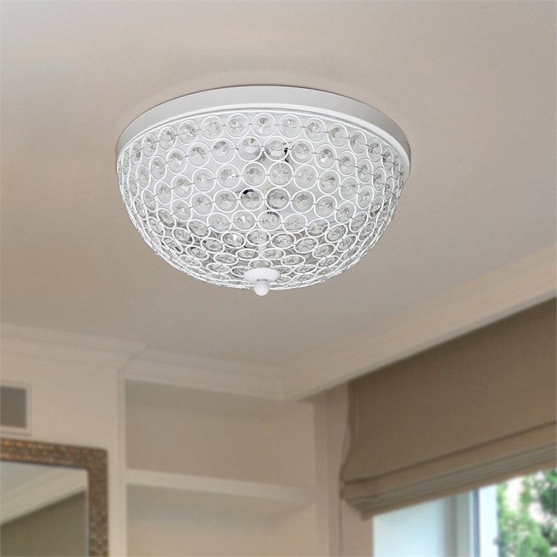 Elegant Designs Crystal 2 Light Flush Mount Ceiling Light in White