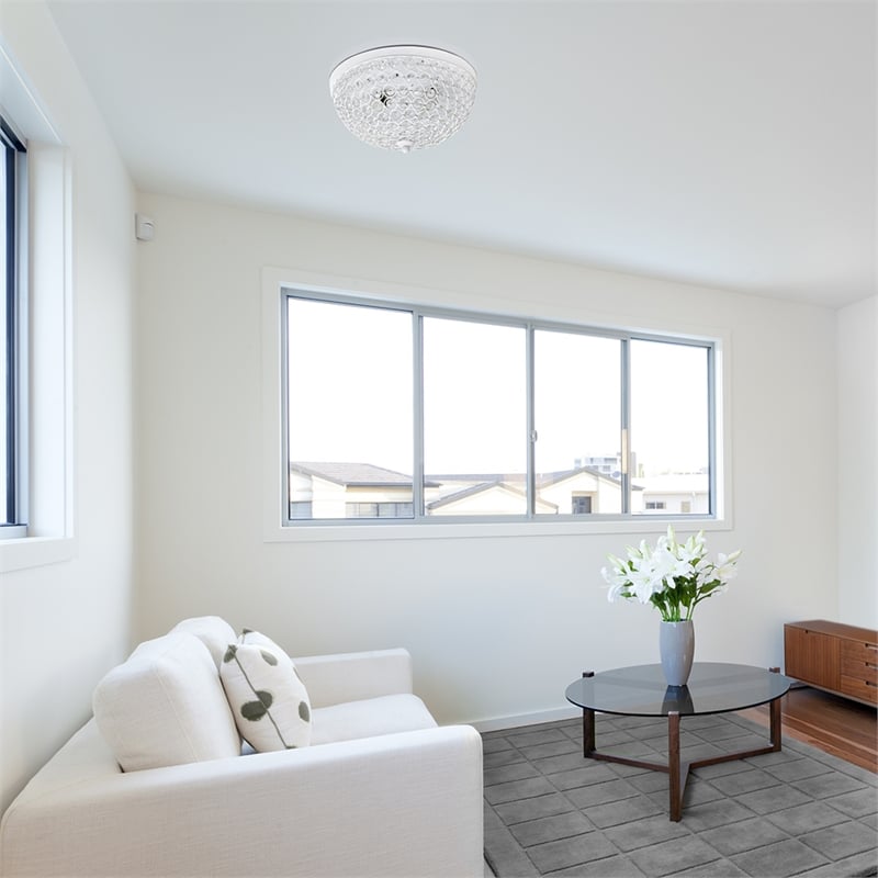 Elegant Designs Crystal 2 Light Flush Mount Ceiling Light in White