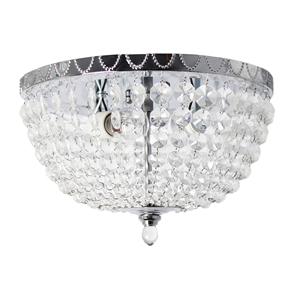Elegant Designs Crystal 2 Light Flush Mount Ceiling Light in Chrome
