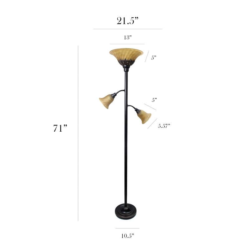 Elegant Designs Metal 3 Light Floor Lamp in Restoration Bronze with Cream Shades
