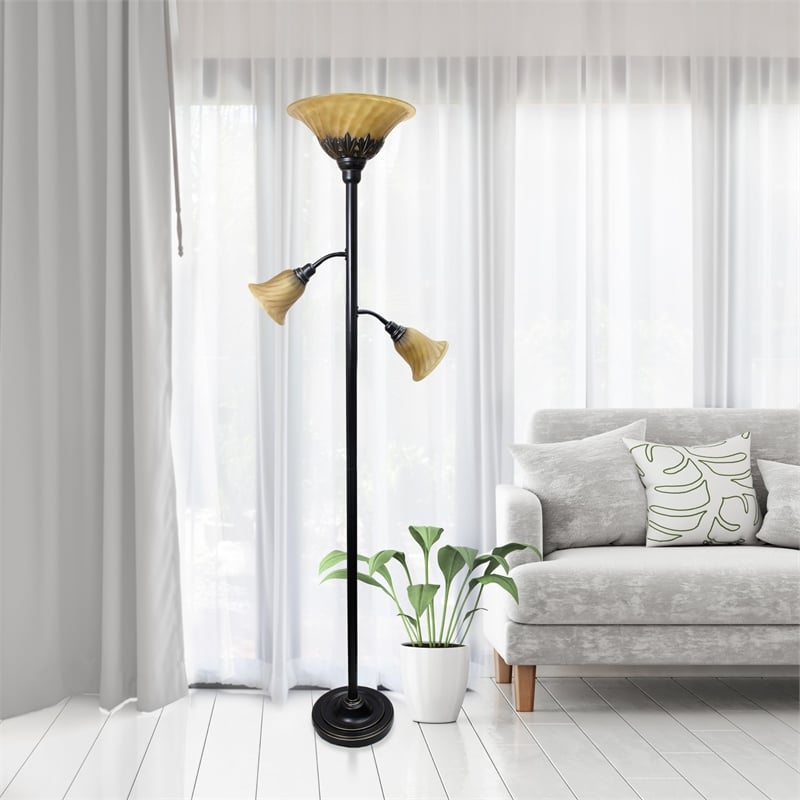 Elegant Designs Metal 3 Light Floor Lamp in Restoration Bronze with Cream Shades