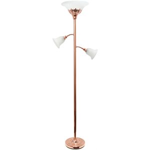 elegant designs metal 3 light floor lamp in rose gold with white shades
