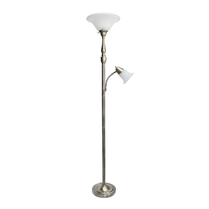 elegant designs 2 light mother daughter floor lamp in brass with white shades