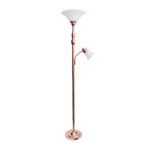 elegant designs 2 light mother daughter floor lamp in r. gold with white shades