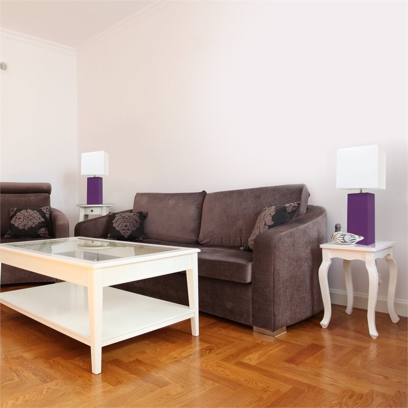 Elegant Designs Leather Table Lamp 2 Pack in Eggplant with White Shade