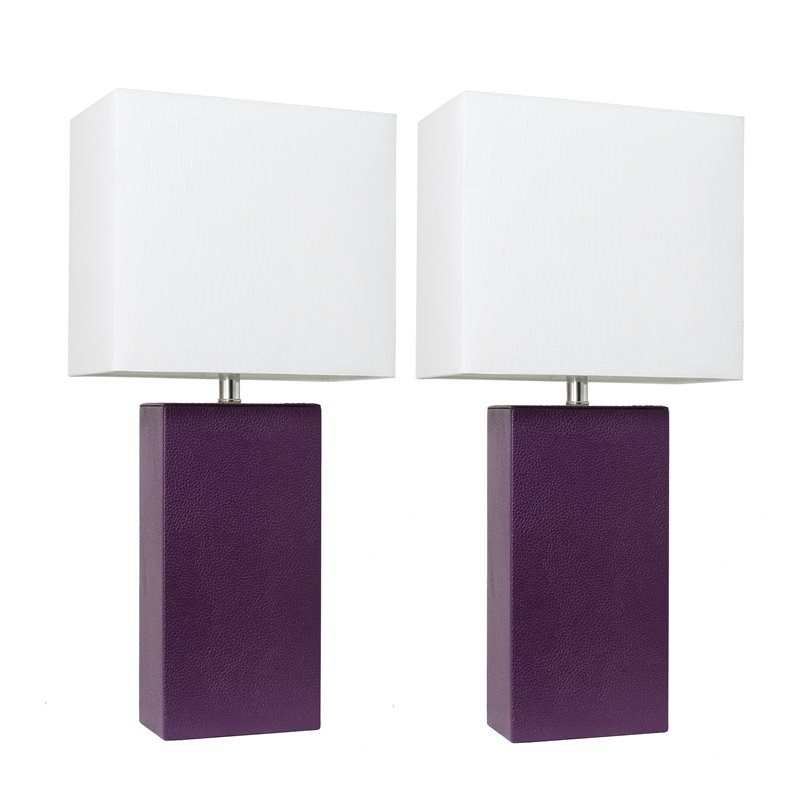 Elegant Designs Leather Table Lamp 2 Pack in Eggplant with White Shade