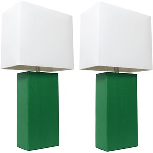elegant designs leather table lamp 2 pack in green with white shade