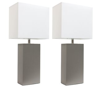 elegant designs leather table lamp 2 pack in gray with white shade