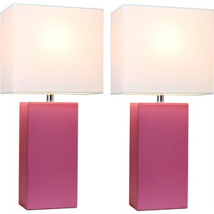 elegant designs leather table lamp 2 pack in hot pink with white shade