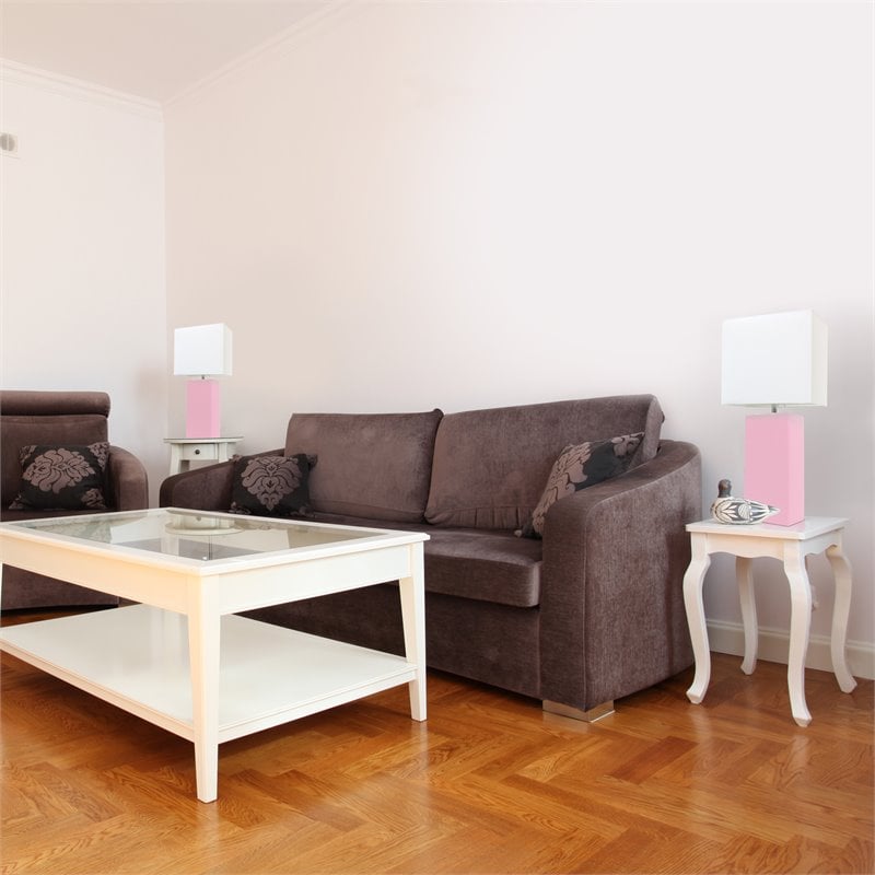 Elegant Designs Leather Table Lamp 2 Pack in Pink with White Shade