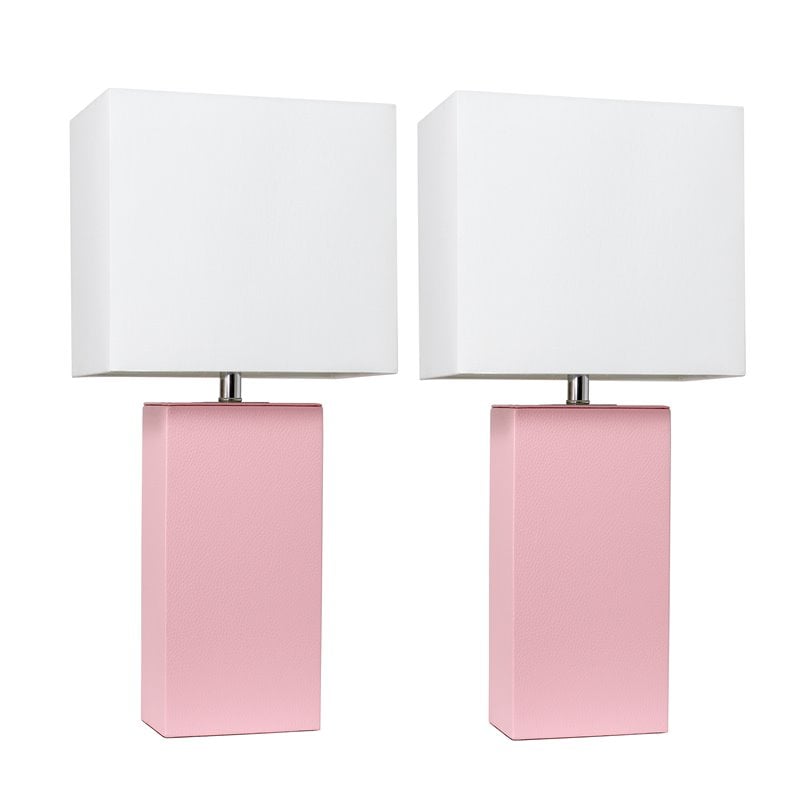Elegant Designs Leather Table Lamp 2 Pack in Pink with White Shade