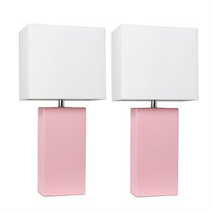 elegant designs leather table lamp 2 pack in pink with white shade