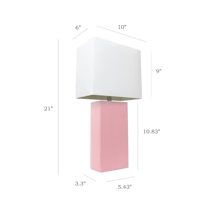 Elegant Designs Leather Table Lamp 2 Pack in Pink with White Shade