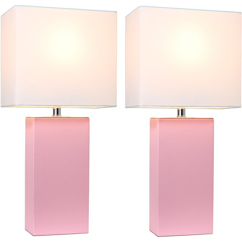 Elegant Designs Leather Table Lamp 2 Pack in Pink with White Shade