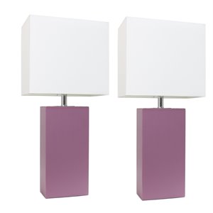 elegant designs leather table lamp 2 pack in lilac purple with white shade