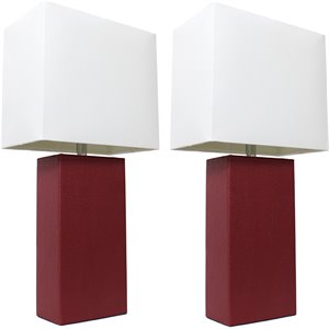 elegant designs leather table lamp 2 pack in red with white shade