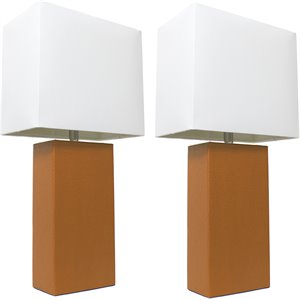 elegant designs leather table lamp 2 pack in tan with white shade