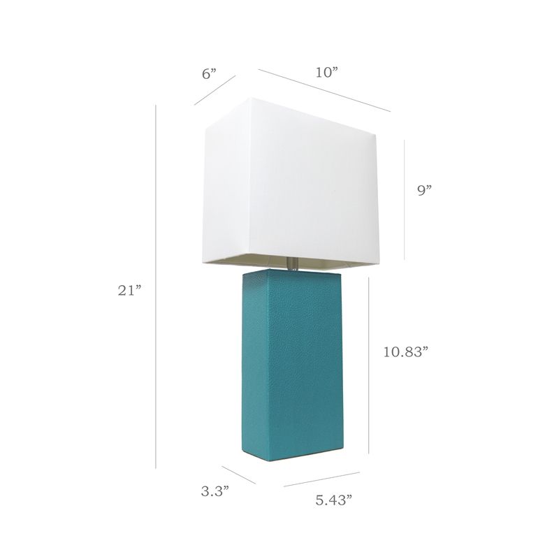 Elegant Designs Leather Table Lamp 2 Pack in Teal Green with White Shade