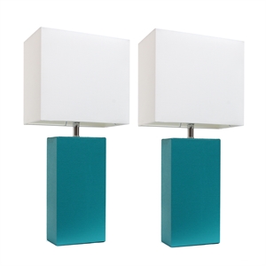 elegant designs leather table lamp 2 pack in teal green with white shade