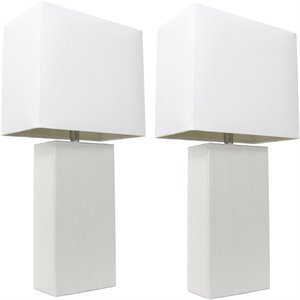 elegant designs leather table lamp 2 pack in white with white shade