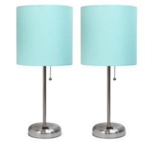 limelights silver metal stick lamp 2 pack w/ power outlet with aqua blue shade