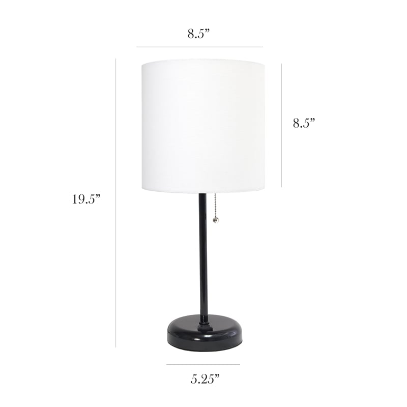 LimeLights Metal Stick Lamp 2 Pack w/ Power Outlet in Black with White Shade