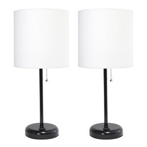 limelights metal stick lamp 2 pack w/ power outlet in black with white shade