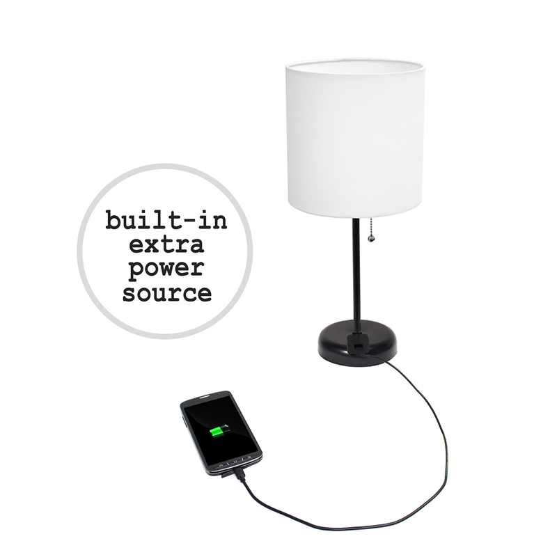LimeLights Metal Stick Lamp 2 Pack w/ Power Outlet in Black with White Shade