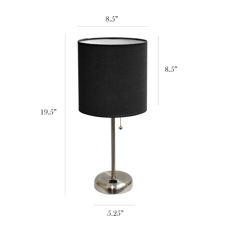 LimeLights Silver Metal Stick Lamp 2 Pack w/ Power Outlet with Black Shade