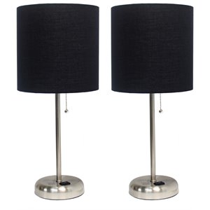 limelights silver metal stick lamp 2 pack w/ power outlet with black shade