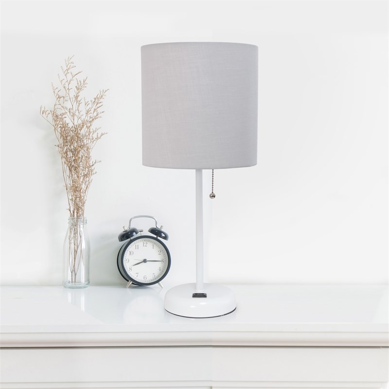 LimeLights Metal Stick Lamp 2 Pack w/ Power Outlet in White with Gray Shade