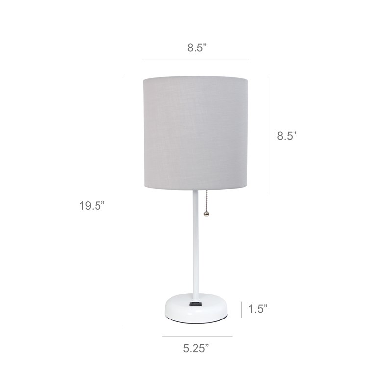 LimeLights Metal Stick Lamp 2 Pack w/ Power Outlet in White with Gray Shade