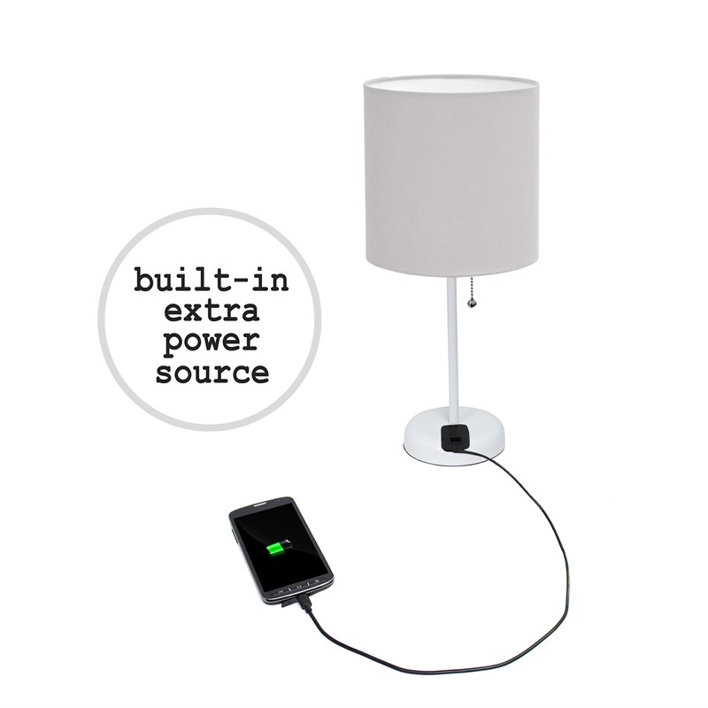 LimeLights Metal Stick Lamp 2 Pack w/ Power Outlet in White with Gray Shade